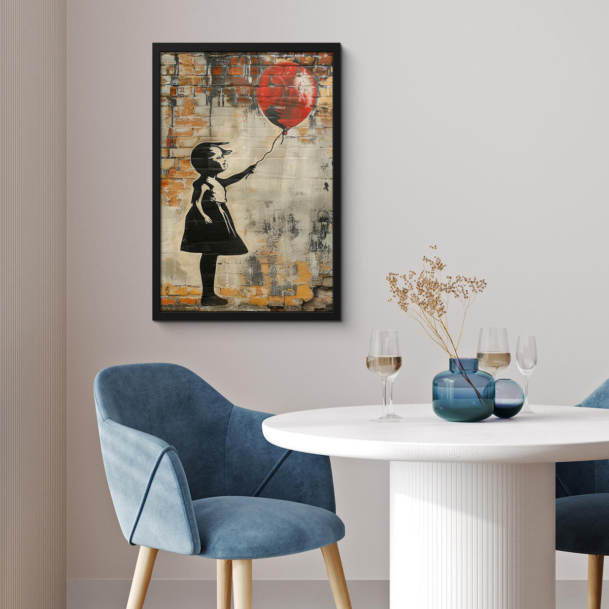 GERAHMTES BILD Graffiti - Banksy - Mädchen - Straßenkunst 40x60 cm - Sandfarben, Papier (40/60cm) - MuchoWow
