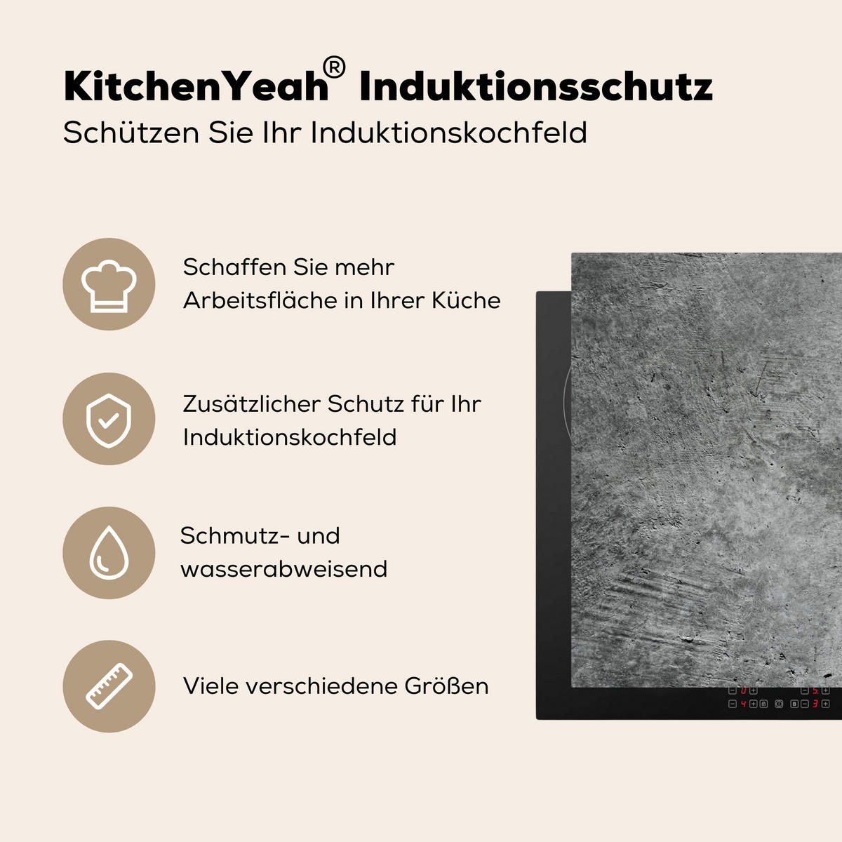 HERDABDECKPLATTE Beton - Schiefer - Grau -Betonstruktur Ceranfeldabdeckung 78x52 cm - Grau, Kunststoff (78/52/0.2cm) - MuchoWow