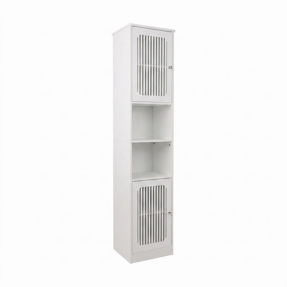 BADEZIMMERSCHRANK Hochschrank Weiß mit Lamellentüren & verstellbaren Böden - Weiß, Holzwerkstoff (36/163/30cm) - Urban Meuble