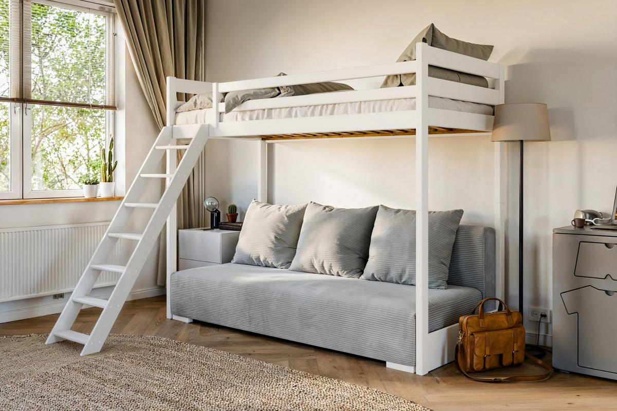 ETAGENBETT SIDNEY 90x200 in Weiß / Salbei - Salbeigrün/Weiß, Holz/Holzwerkstoff (90/200cm) - Deine Möbel 24