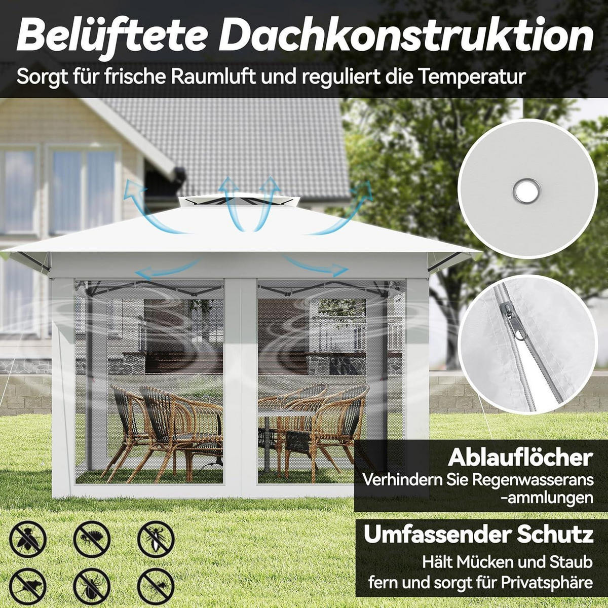 GARTENPAVILLON Pop Up 4 x 4 m Weiß - Weiß, Metall (400/285/400cm)