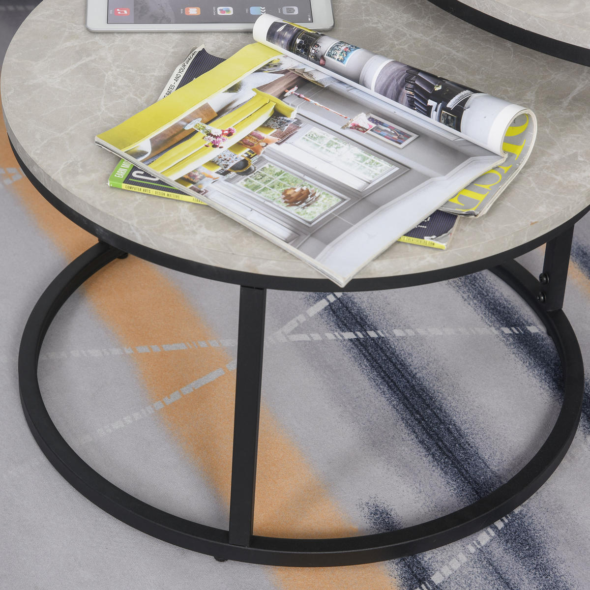 COUCHTISCH 2er-Set, Beistelltisch mit Metallgestell, stapelbar Sofatisch Grau - Hellgrau/Schwarz, Kunststoff (78.5/78.5/46.5cm) - HOMCOM