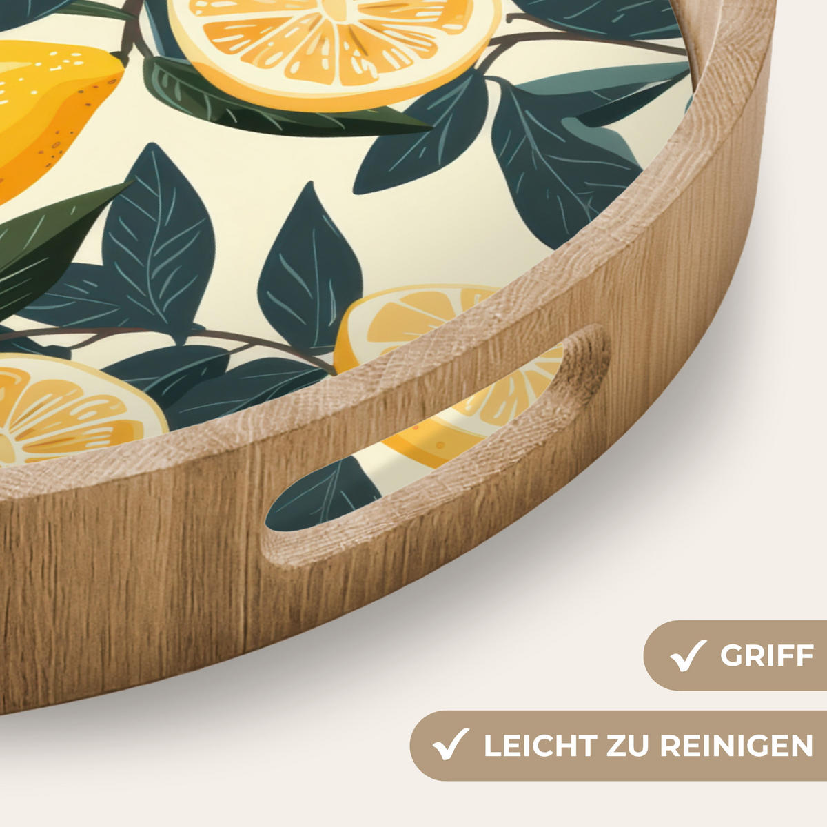 TABLETT - Zitronen - Früchte - Blätter - Gelb - Grün - Beige - 50x50 cm - Gelb, Holz (50/5/5cm) - OnlyWow
