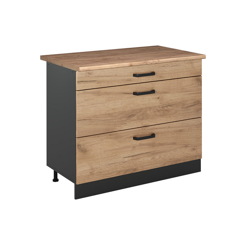 KÜCHENUNTERSCHRANK R-Line, Goldkraft Eiche/Anthrazit, 100 cm Arbeitsplatte Goldkraft Eiche - Eichefarben/Anthrazit, Holzwerkstoff (100/81.6/60cm) - Vicco