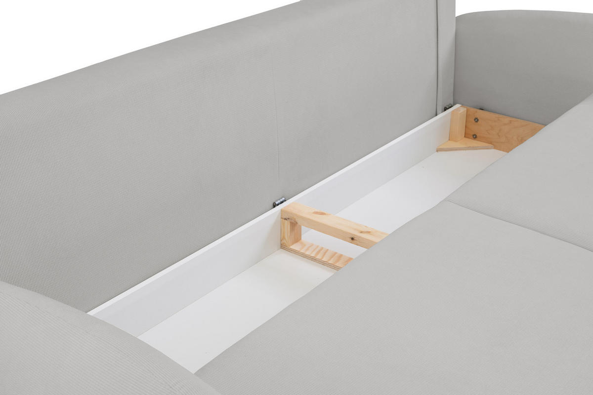 SOFA SOFT RunAgin Mit Schlaffunktion Und Bettkasten, PUR-Schaum, Schwarze Kunststofffüße, lose Rückenkissen, freistehend, 232x109x95 cm Light Grey - Hellgrau, Holz/Textil (232/95/109cm) - DomoHome