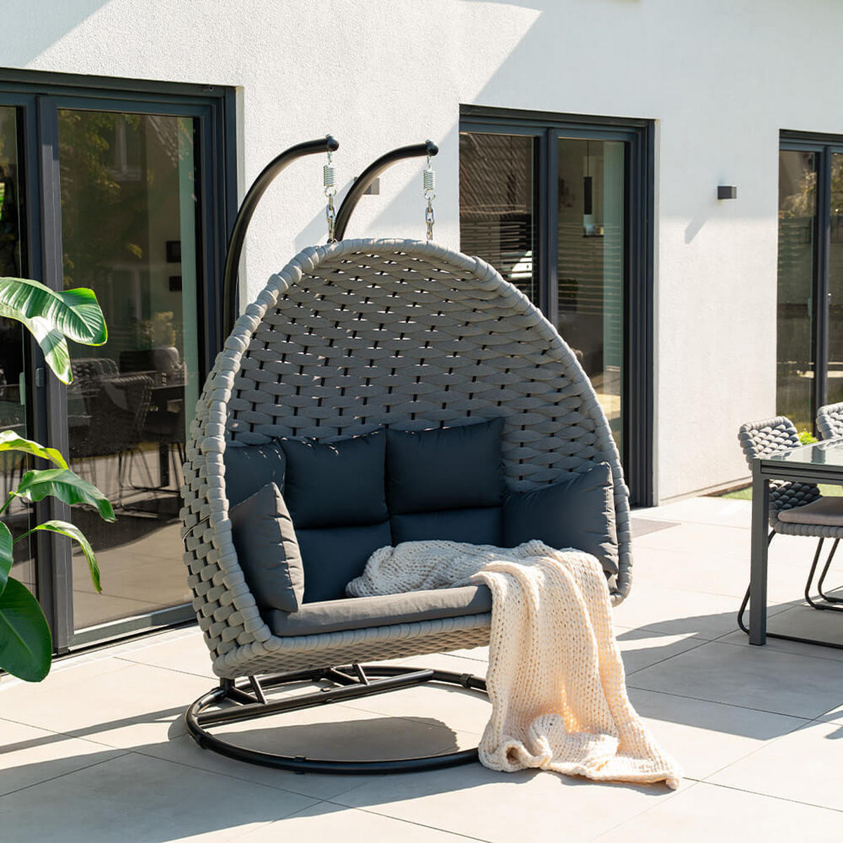 HÄNGESESSEL CADEIRA - Hellgrau, 2-Sitzer - Hellgrau, Kunststoff/Metall (127/155/76cm) - Home Deluxe