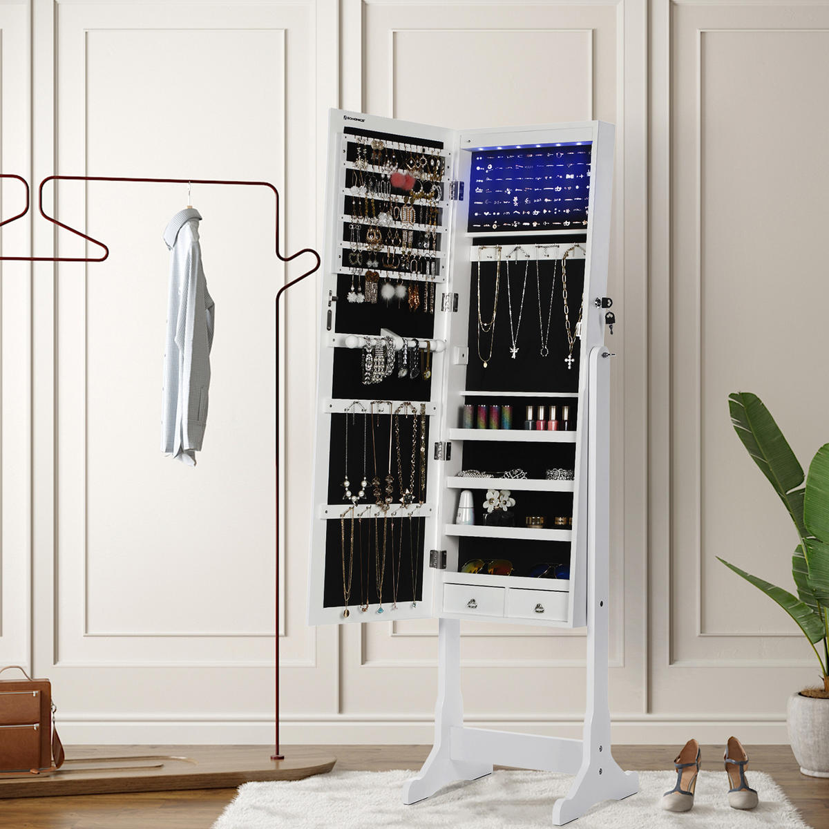 SCHMUCKSCHRANK Betty - Weiß, Holzwerkstoff (41/36/151cm) - SONGMICS