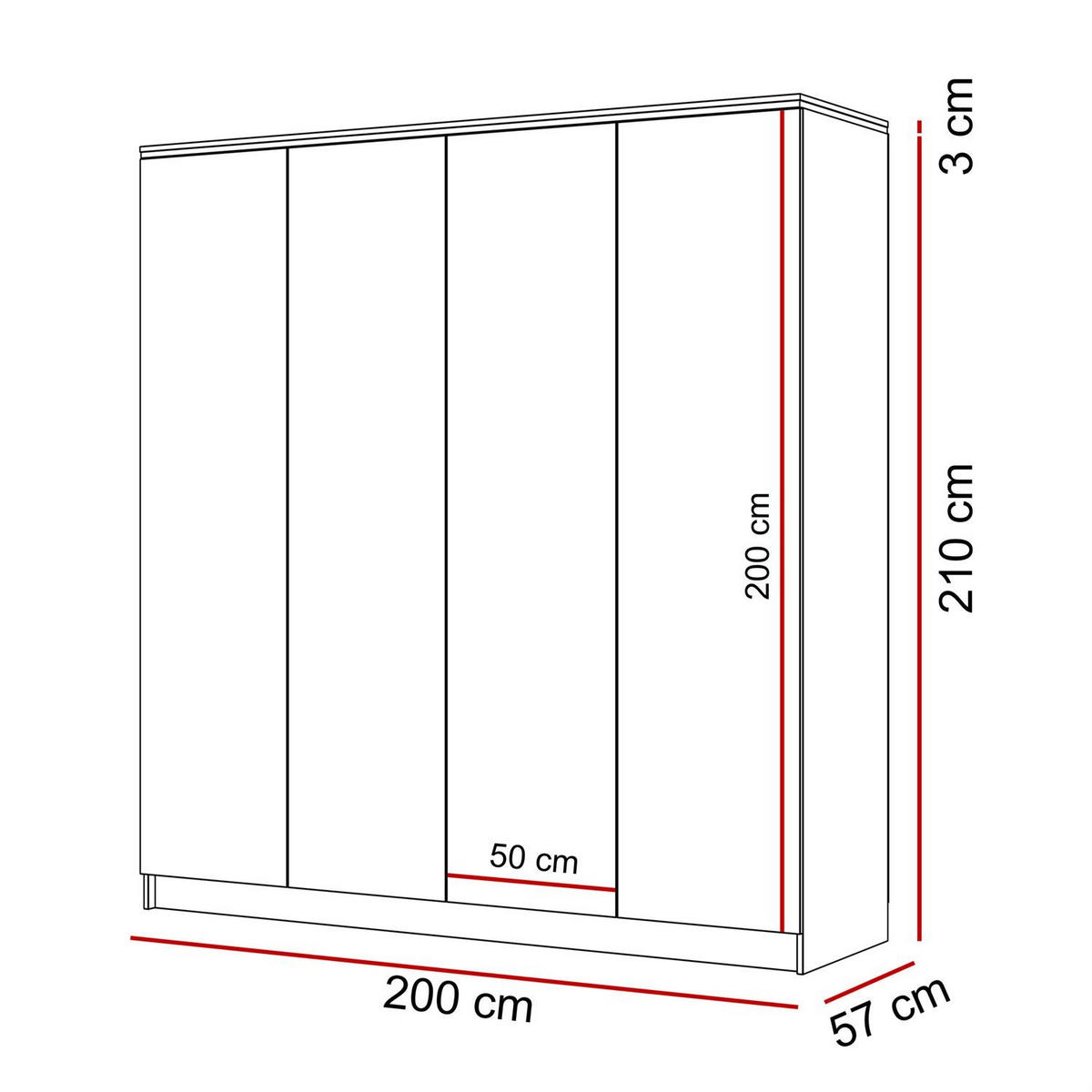 KLEIDERSCHRRANK AURORA 4D in KASCHMIR - Kaschmir, Holzwerkstoff (200/213/57cm) - Lookway