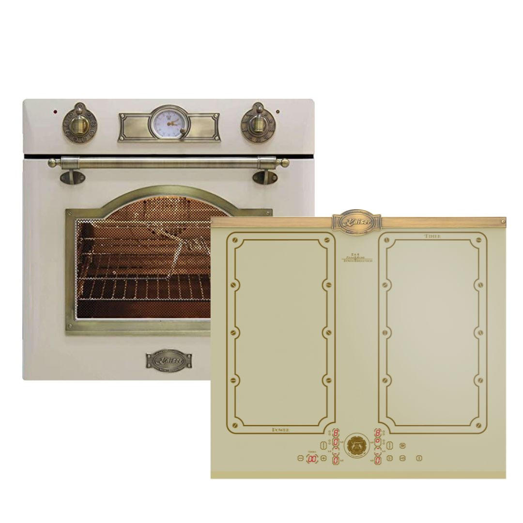 BACKOFEN-SET Elektro Einbaubackofen, 60 cm EH 6355 ElfEm+KCT 6192 FI ElfEm Induktionskochfeld 60 cm Creme - Creme, Metall (59.4/59.4/57.5cm) - Kaiser Küchengeräte