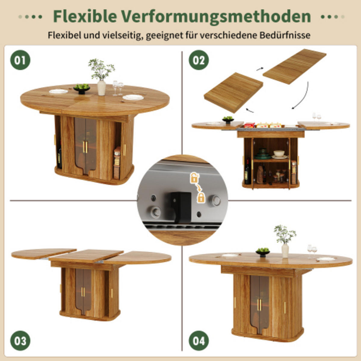 ESSTISCH Walnussoptik aus MDF mit Glas-Schubladenfronten 118–158 × 118 × 77 cm - Walnussfarben, Holzwerkstoff (158/118/77cm) - Luhomfu