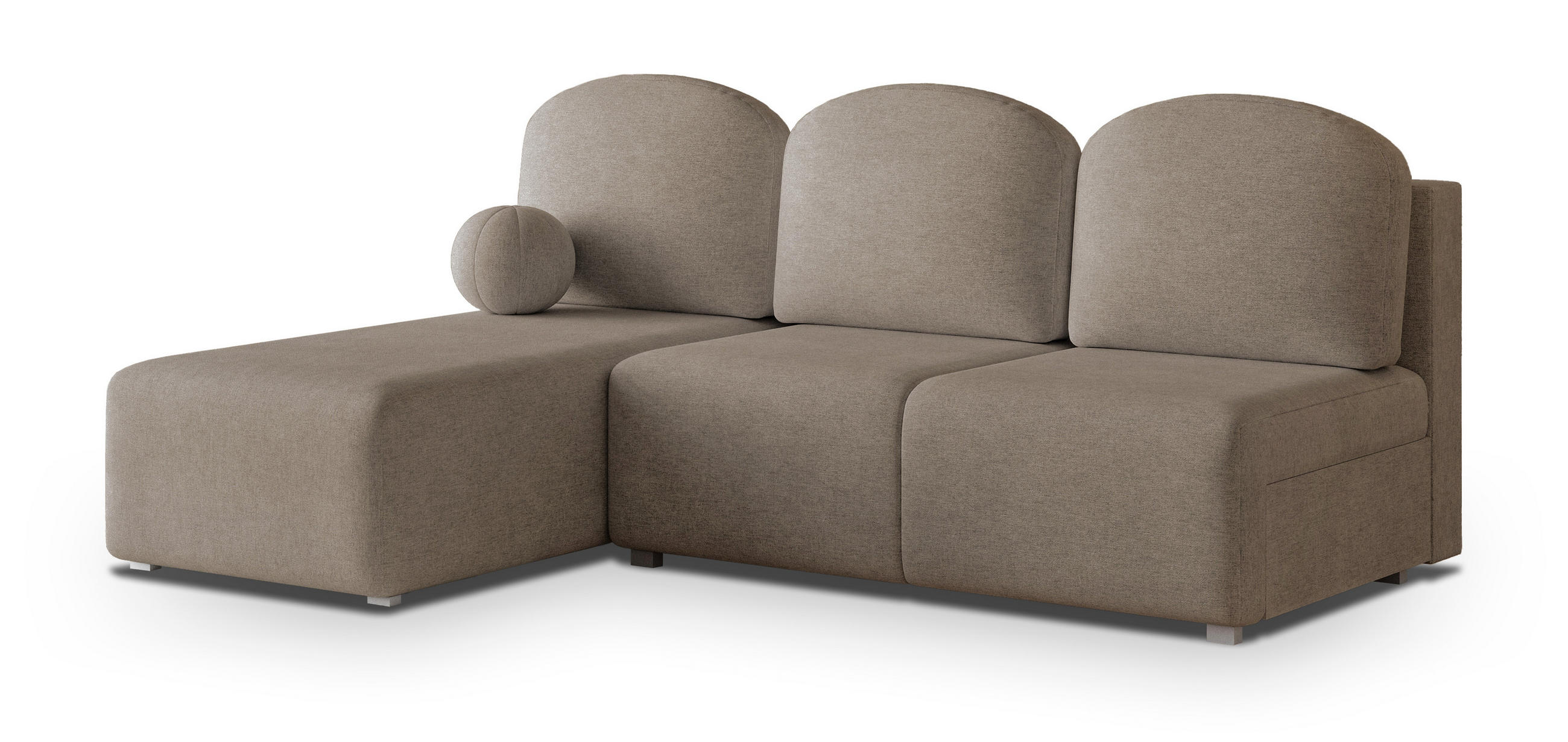 ECKSOFA TRAMA Braun Geflochtener Stoff mit Schlaffunktion - Braun, Holz (200/143cm) - MASSENO