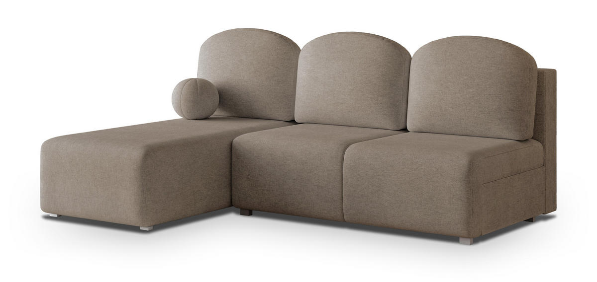 ECKSOFA TRAMA Braun Geflochtener Stoff mit Schlaffunktion - Braun, Holz (200/143cm) - MASSENO
