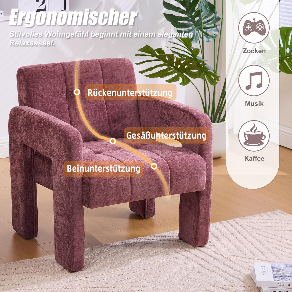SESSEL Chenille 67x69x74 cm-Polstersessel Belastbar,Rot - Grün, Textil/Metall (67/74/69cm) - PARAFTA HOME