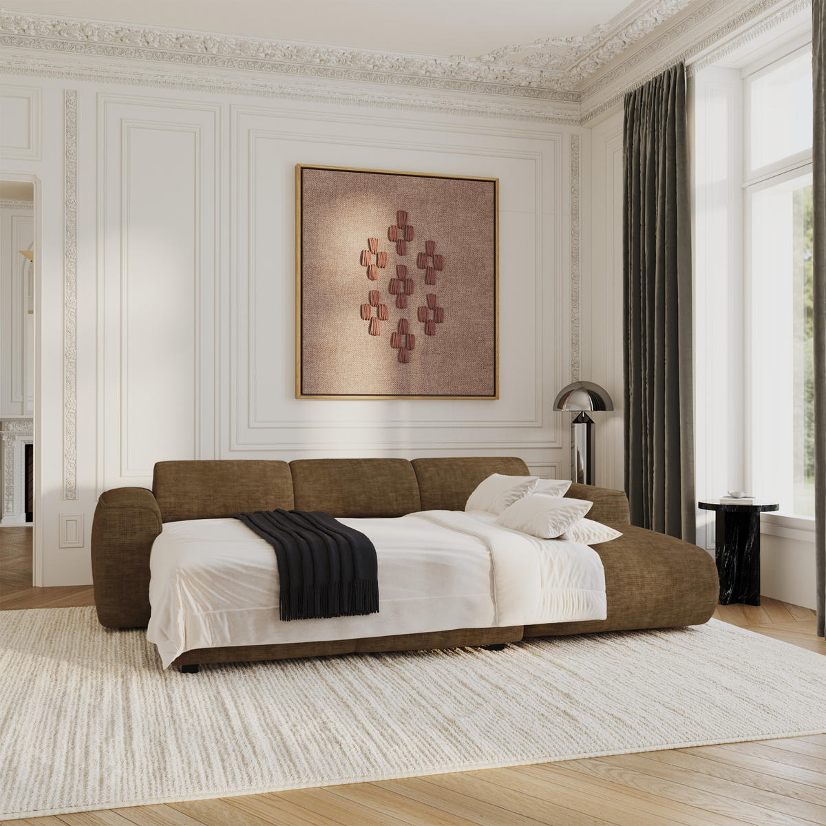 ECKSCHLAFSOFA Texturierter Samt Espresso-Braun 283cm - Braun, Textil (283/180cm) - Sia Home