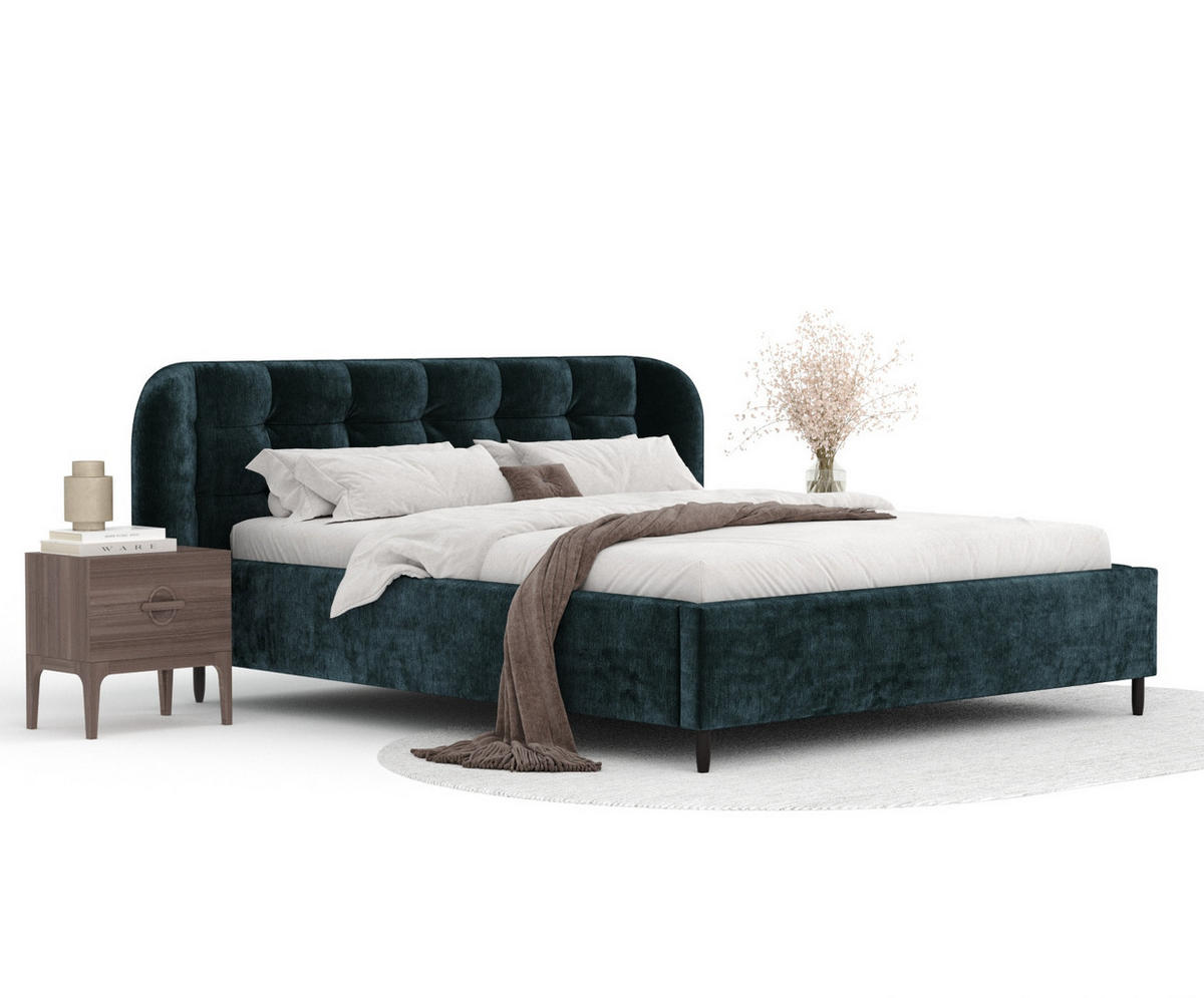 POLSTERBETT Nuno Türkisfarben 140/200 cm im Chenille-Stoff - Türkis/Schwarz, Holz/Holzwerkstoff (140/200cm) - Maison de Reve