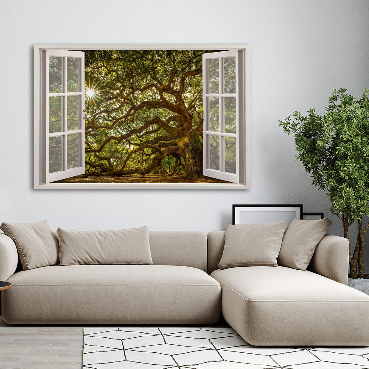 WANDBILD fensterblick baum wald natur - Grün, Textil (60/40cm) - Feeby