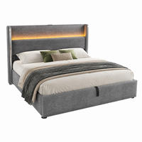 BETT hydraulisch 180x200 cm Leinenoptik Grau mit Matratze - Grau, Metall (180/200cm) - Meubliv