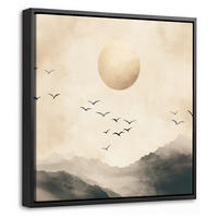 LEINWAND Bilder mit Rahmen - Landschaft - Japandi - Vogel - 20x20 - Beige, Textil (20/20cm) - MuchoWow