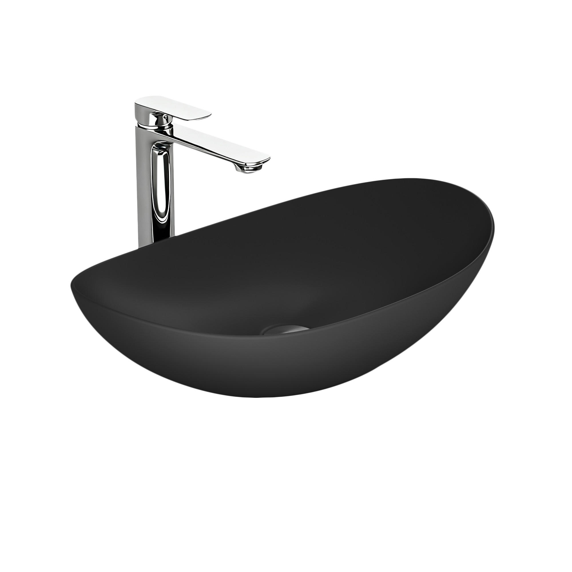 WASCHBECKEN Oval Keramik Mattschwarz 61,5 / 36 / 15,5 cm - Schwarz, Keramik (36/15.5/61.5cm) - EMKE