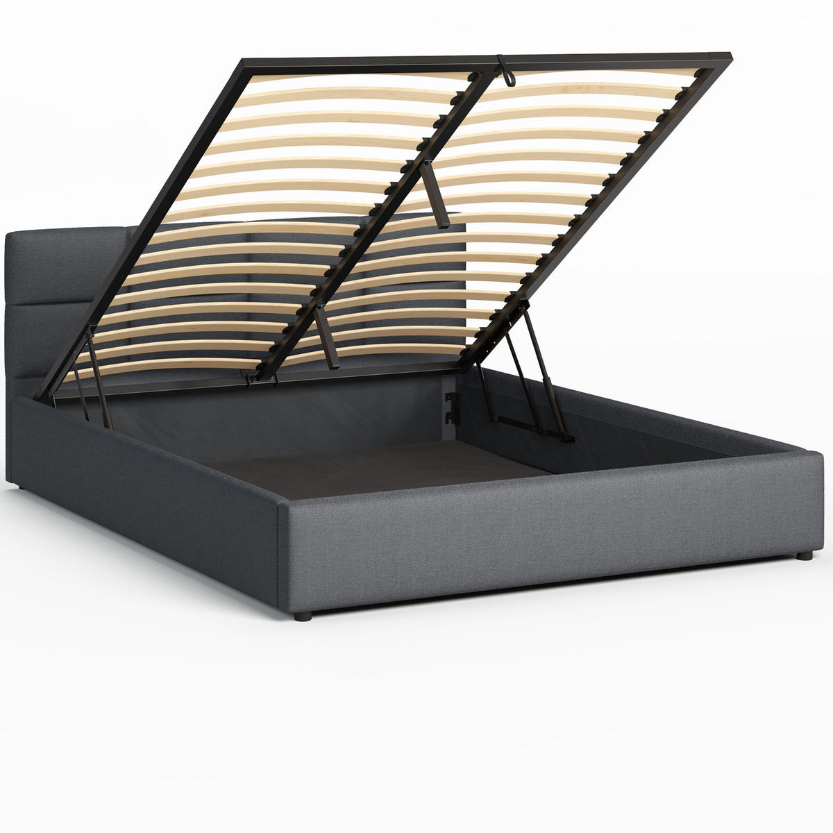 POLSTERBETT 160×200 mit Bettkasten und Lattenrost Mika 028-45 Graphit Dunkelgrau Geflochten - Graphitfarben, Holz (160/200cm) - Jana