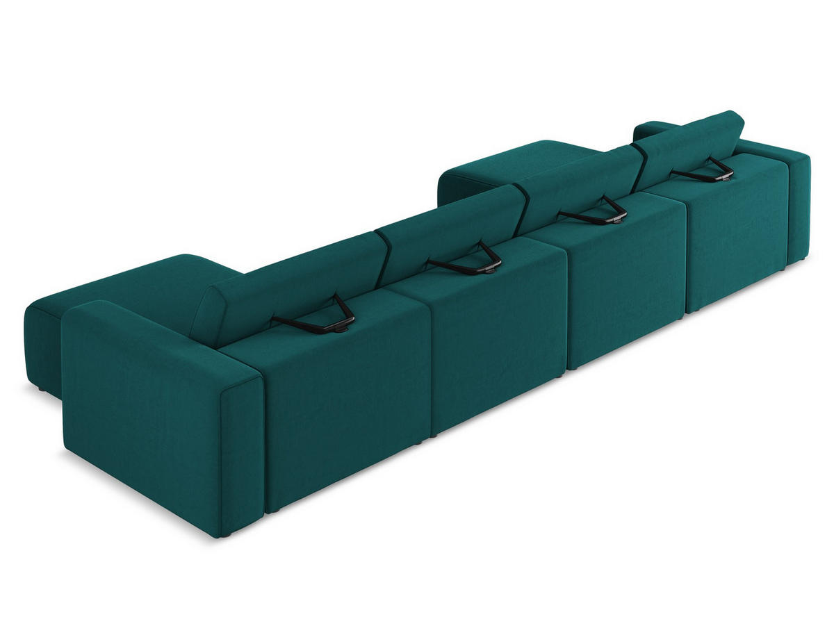 WOHNLANDSCHAFT Samt Stoff Blau - Blau/Petrol, Kunststoff/Textil (404/80/167cm) - Makamii