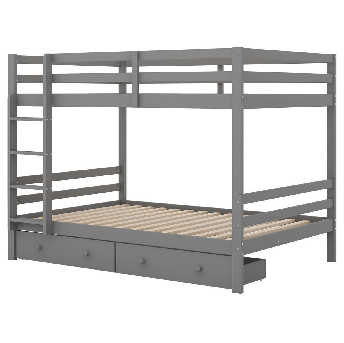 ETAGENBETT 140/200 cm in Grau mit Stauraum und hohen Geländern - Grau, Holz (140/200cm) - BEAOK