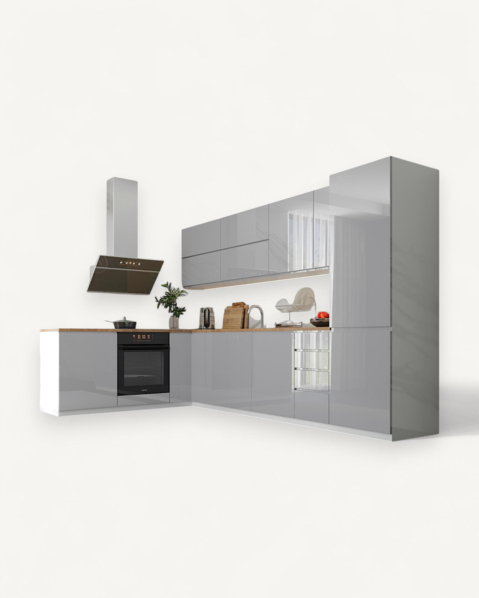 ECKKÜCHE 330/210 cm - Aspen K54-M330 in Grau/Hochglanz - Grau, Holz (330/212/210cm)