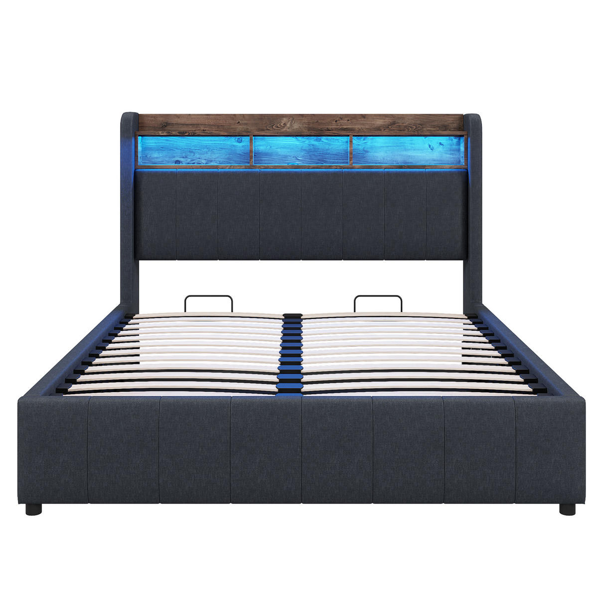 POLSTERBETT mit Stauraum und LED 140x200 cm Leinenstoff Grau - Grau, Metall (140/200cm) - Meubliv