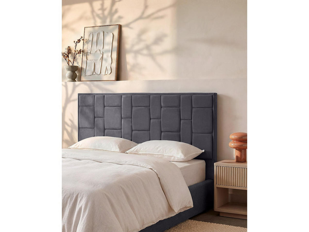 BETTKOPFTEIL - 2 Personen - Samt, Stoff - Grau - - Grau, Textil (140/110/8cm) - Vente-Unique