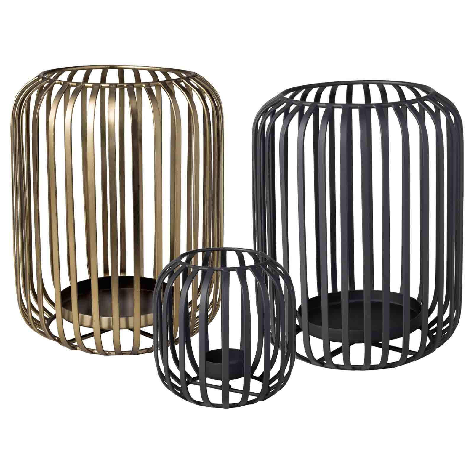 WINDLICHTER-SET Christmas Chic schwarz-gold 12,5 / 22,5 / 22,5 cm 3-tlg. - Goldfarben/Schwarz, Metall (2/2/2cm) - Villeroy & Boch
