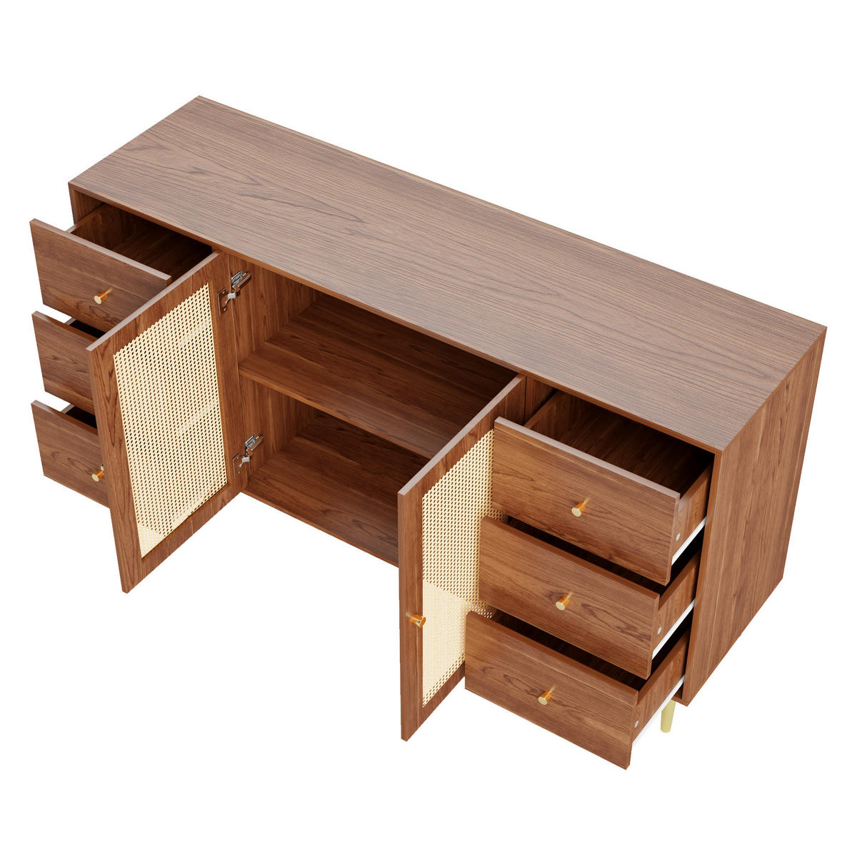 SIDEBOARD 160/40/90 cm aus MDF mit Rattantüren Natur - Eichefarben, Holzwerkstoff (160/90/40cm) - Modenvie