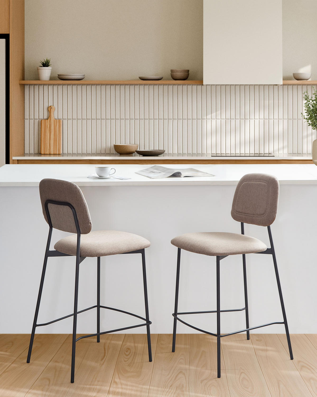 BARHOCKER 2er-Set Taupe Duette - Taupe/Schwarz, Textil (45/96/48cm) - Beliani