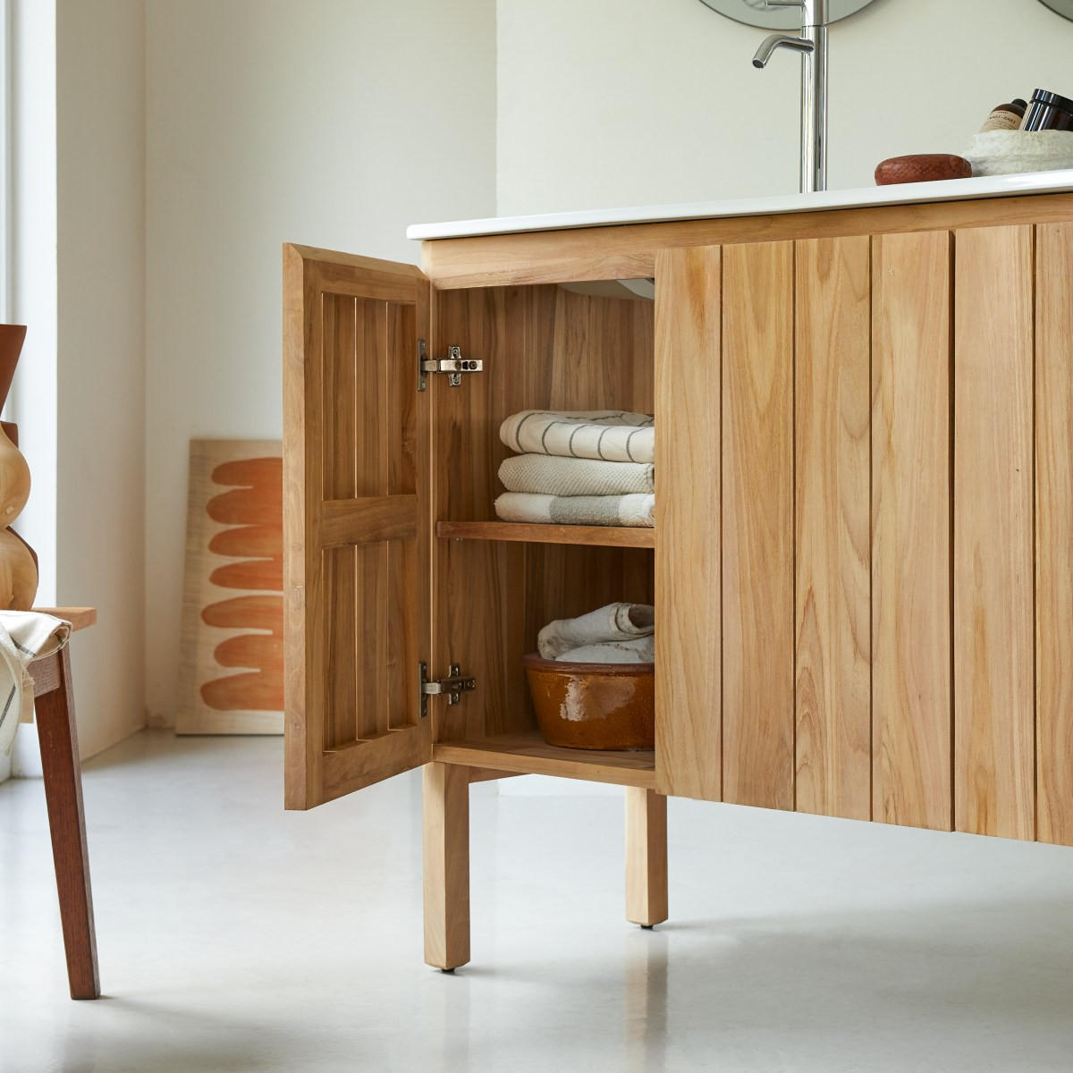 BADEZIMMERMÖBEL Jill Natur aus Teak - Naturfarben, Holz (121/90/46cm) - Tikamoon
