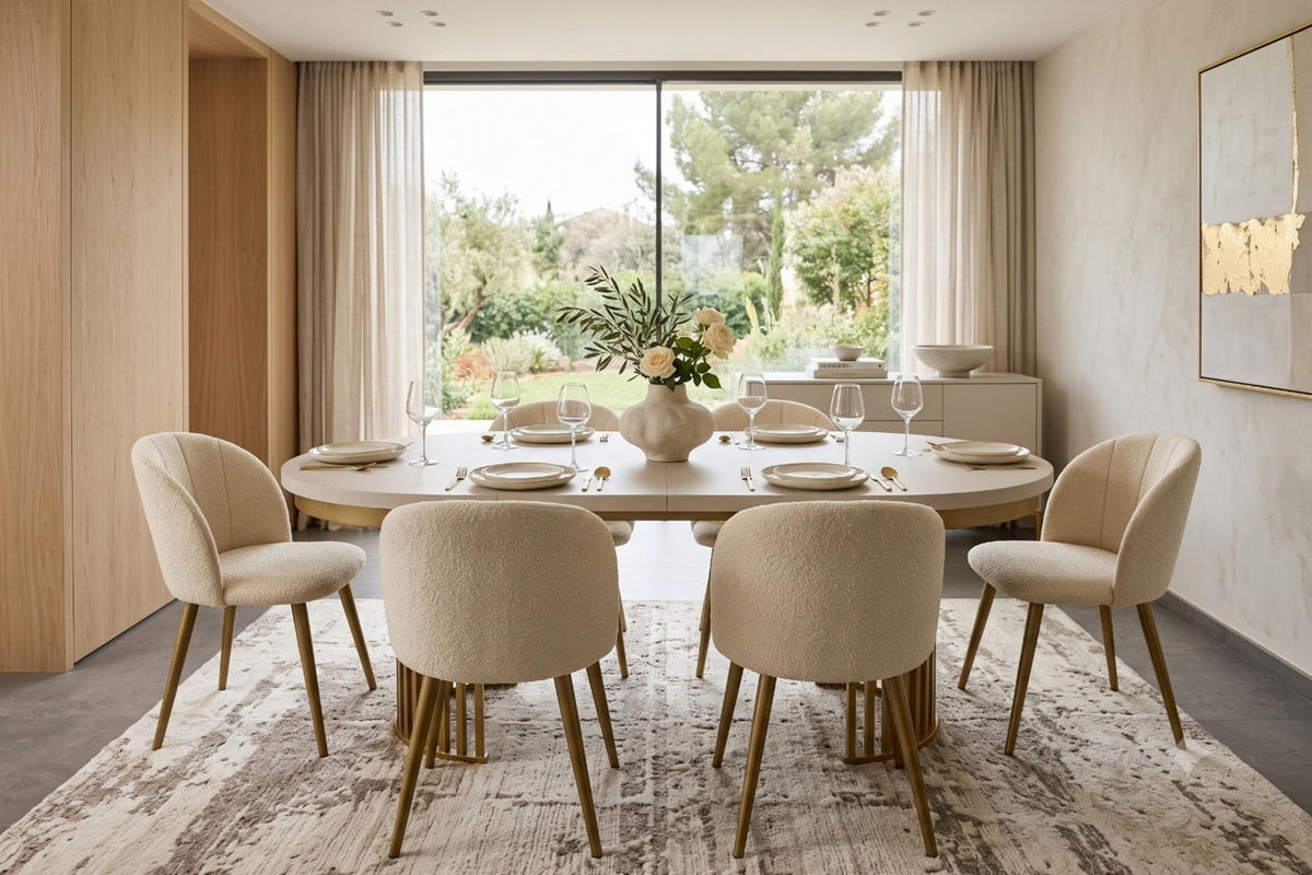 TISCHGRUPPE CLEO 100-200 cm in Kashmir/Gold mit 6 Stühlen in Boucle Beige - Kaschmir/Beige, Holz/Textil (200/76/100cm) - Deine Möbel 24