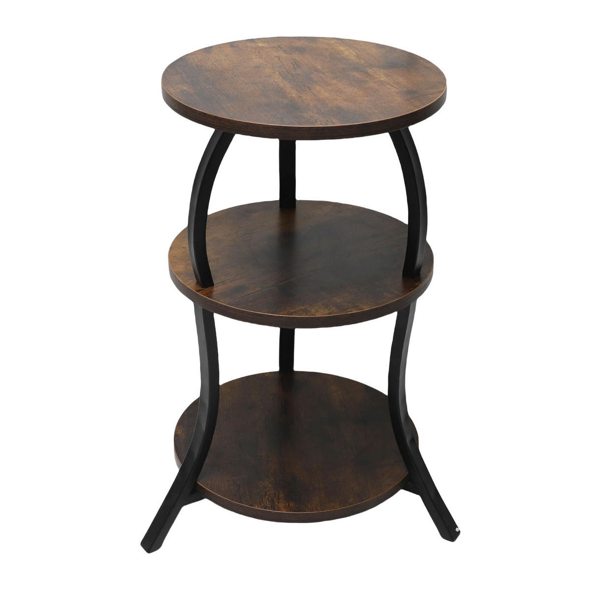 RUNDER Beistelltisch mit 3 Ablagen, MDF-Metallgestell, rustikaler Akzenttisch, Nachttisch für Wohnzimmer, Schlafzimmer oder Couch - Graubraun, Holz (30/30/55cm) - Ej. Life