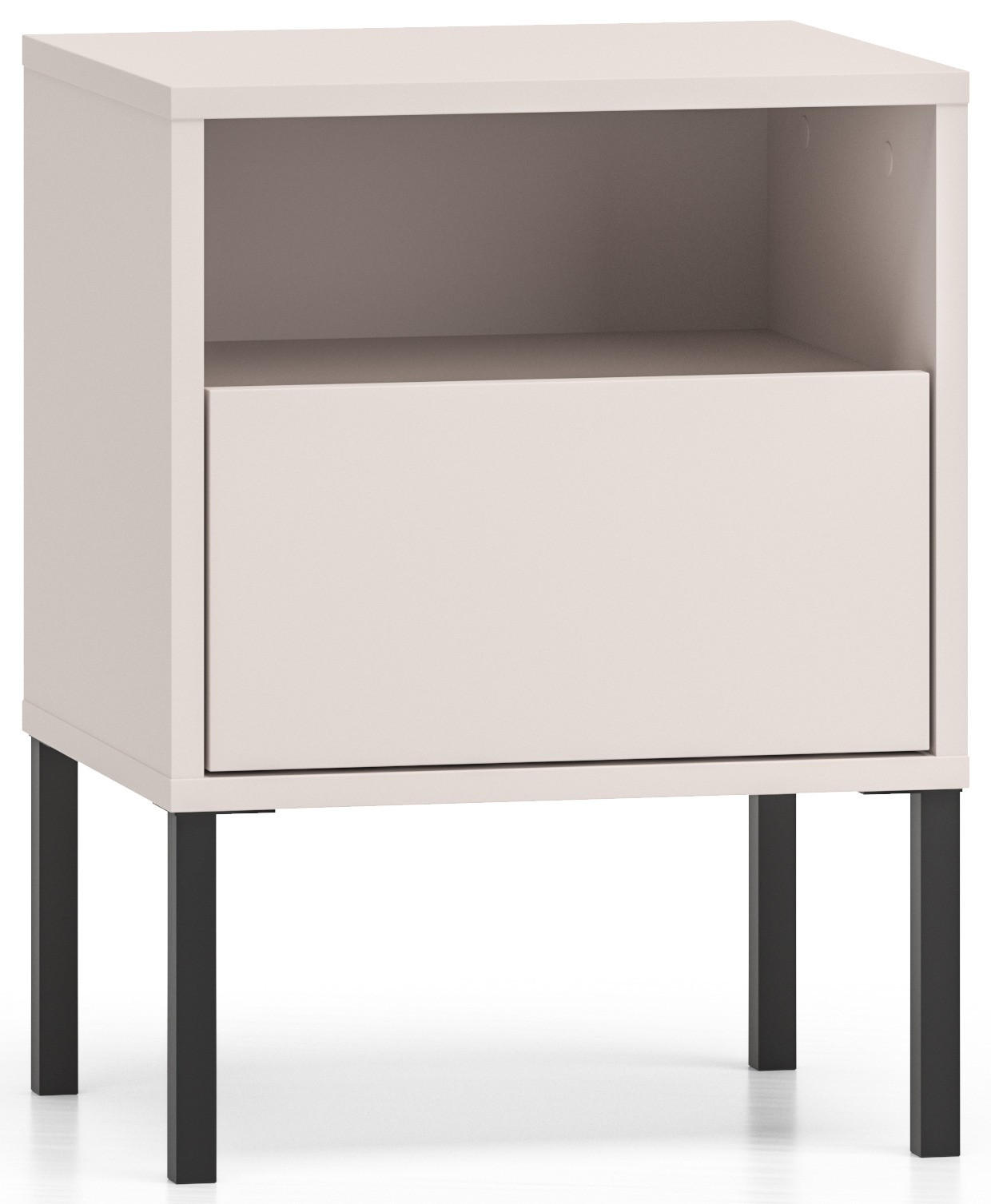 NACHTTISCH Nebra mit Schublade und Ablage, auf Hohen Schwarzen Metallfüßen – Kaschmir 40/53/34 cm - Kaschmir/Beige, Holzwerkstoff/Metall (40/53/34cm) - WFL GROUP