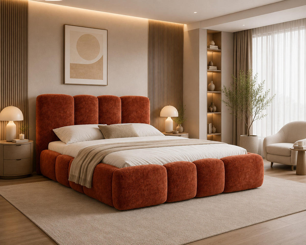 POLSTERBETT 26 - 160x200 cm – Amari – Bett mit Bettkasten und Gepolstertem Kopfteil - Terracotta, Holz (160/200cm) - ROYAL24_MARKT