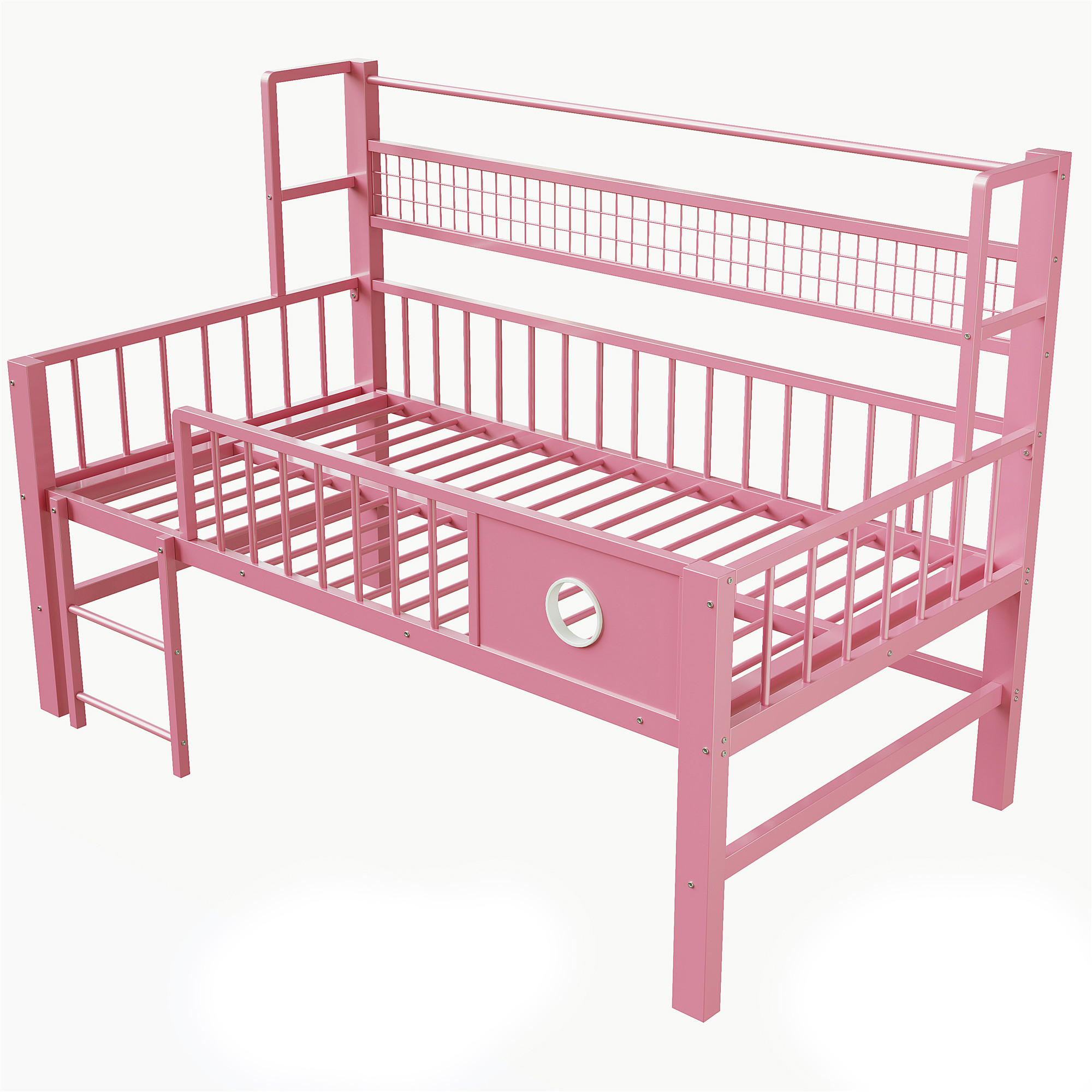 KINDERBETT 90/200 cm DE-02515, in Rosa, mit Ablagefächern und Kleiderstange - Pink, Metall (90/200cm) - ComfortXL