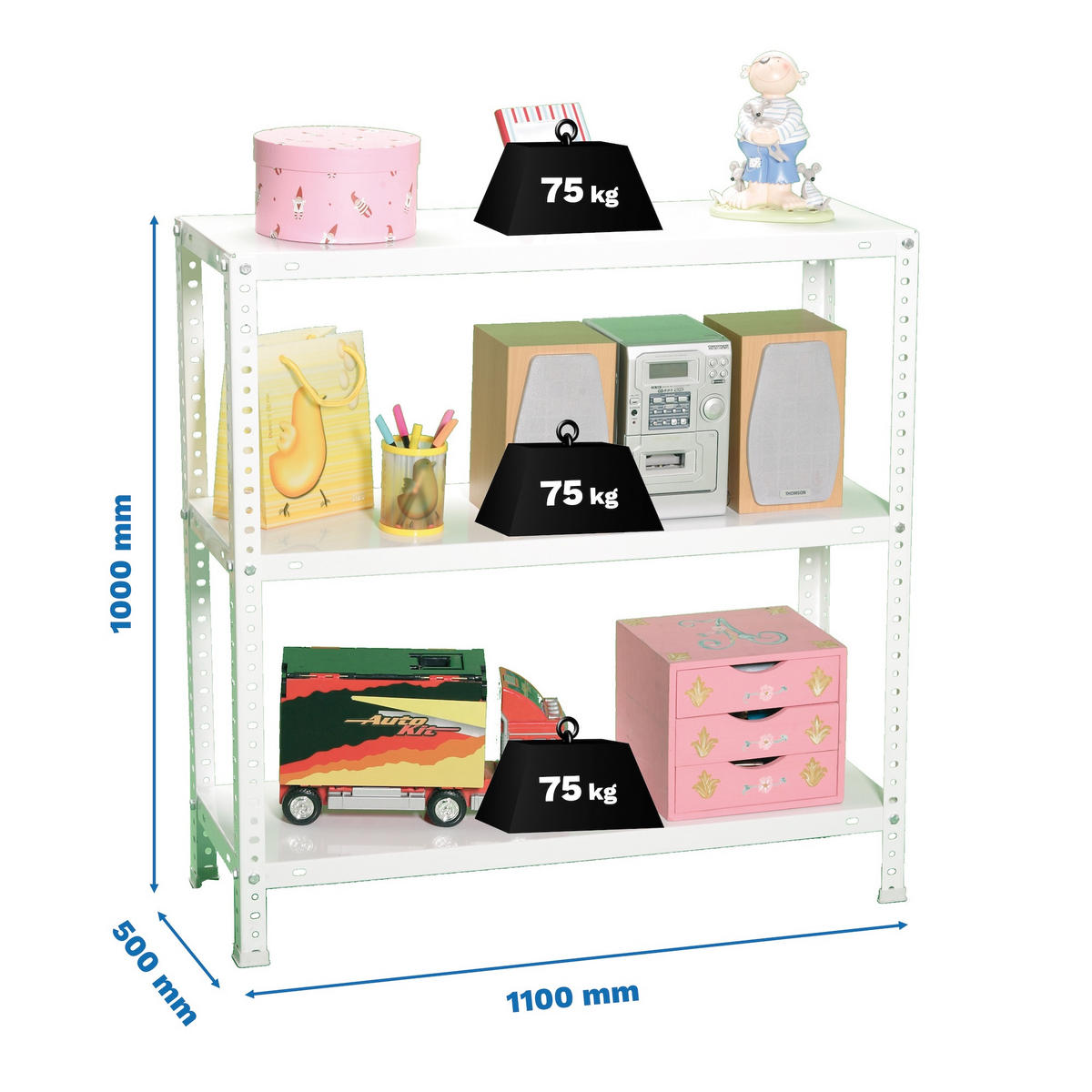 SCHRAUBREGAL PANDA SMALL | HxBxT 100x110x50cm | 3 Fachböden | Fachlast 75kg | Weiß - Weiß, Metall (110/100/50cm) - PROREGAL
