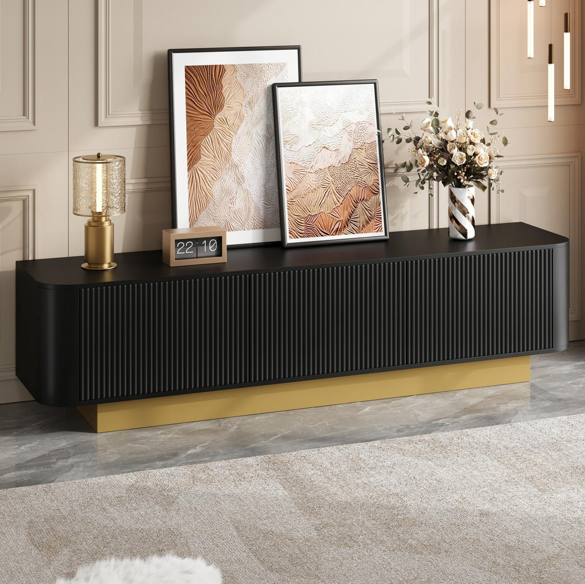 TV-LOWBOARD mit Stauraum 170 x 40,5 x 47 cm MDF/PB Black 3 Türen - Schwarz, Holzwerkstoff (40.5/47/170cm) - Beauniv