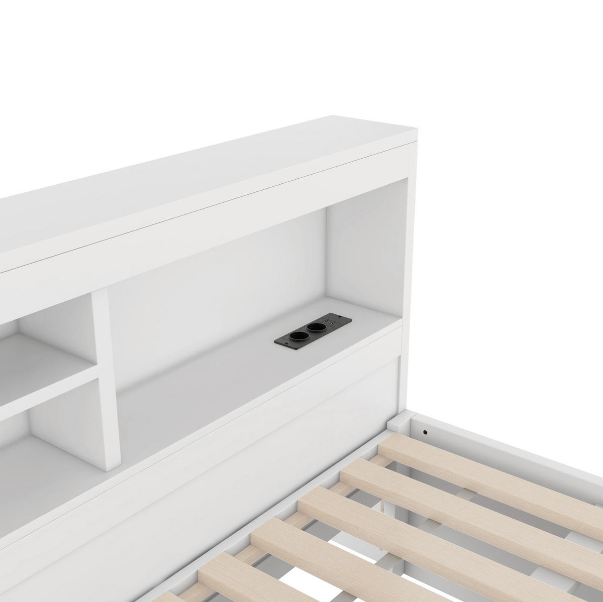 BETT 140/200 cm Weiß aus Spanplatte und MDF mit Bett und LED-Beleuchtung - Weiß, Holzwerkstoff (140/200cm) - OKMYHOME