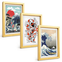 BILDER SET 3er Set - 20x30 cm Goldrahmen - Berge von Fischen Große Welle Japan - Goldfarben, Kunststoff (20/30cm) - TULUP