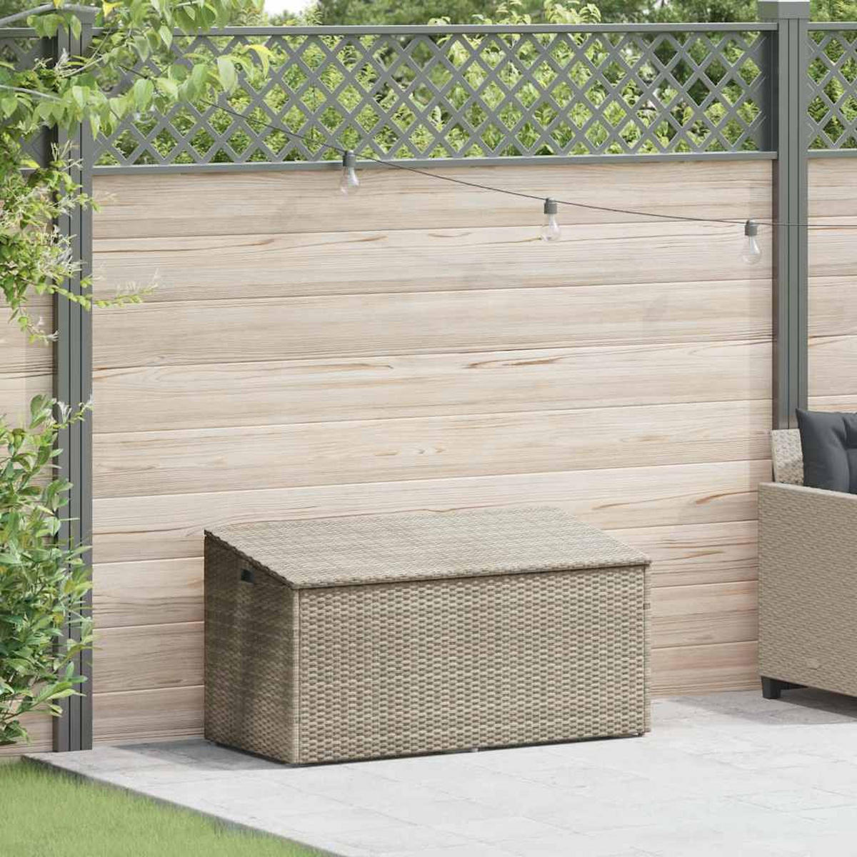 GARTEN-AUFLAGENBOX Hellgrau 110/50/58 Cm Poly Rattan - Hellgrau, Kunststoff (50/58/110cm) - vidaXL