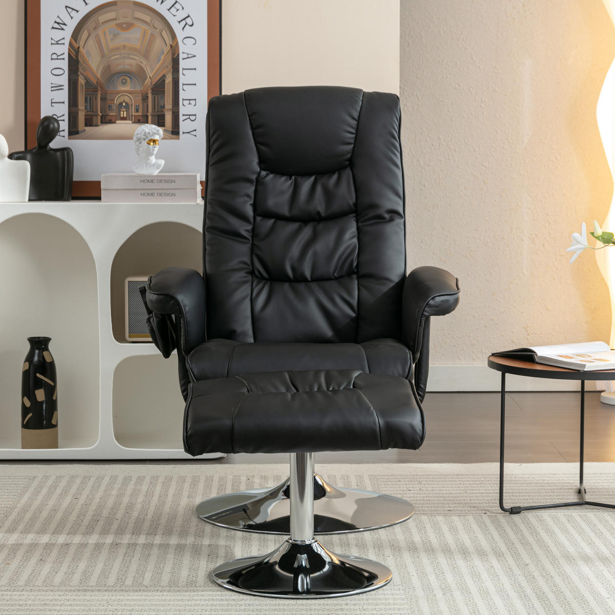MASSAGESESSEL PU-Leder mit Heizfunktion und 5-Punkt-Massage 79/79/106 cm Schwarz - Schwarz, Kunststoff (79/106/79cm) - Redom