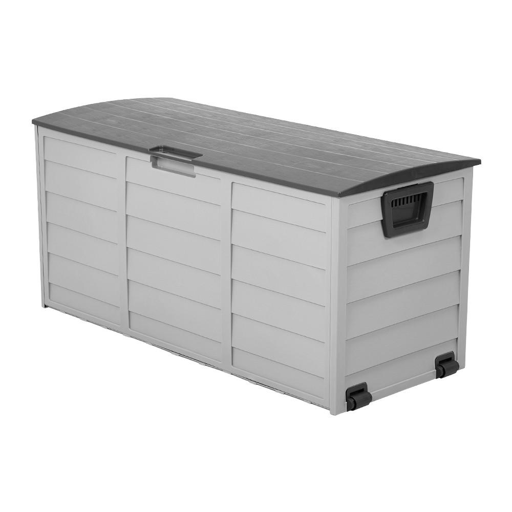 GARTENBOX 290L aus PP Kunststoff in Dunkelgrau + Hellgrau mit Rollen, Modell Robuste Konstruktio 112 cm B x 49 cm T x 54 cm H - Grau, Kunststoff (112/54/49cm) - Livingandhome