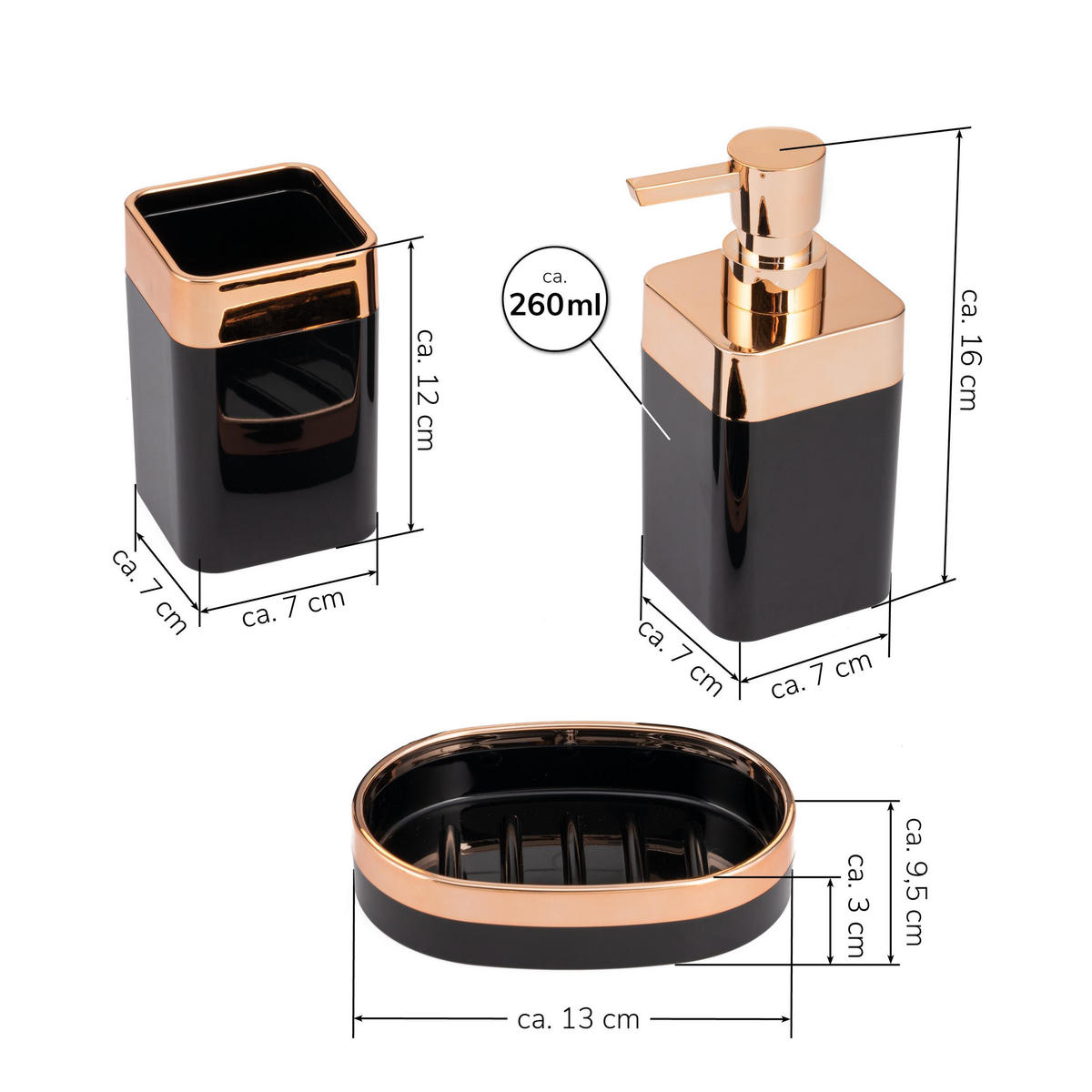 BAD-SET 3tlg. SAVONA - Schwarz, Kunststoff (9.5/3/13cm) - bremermann