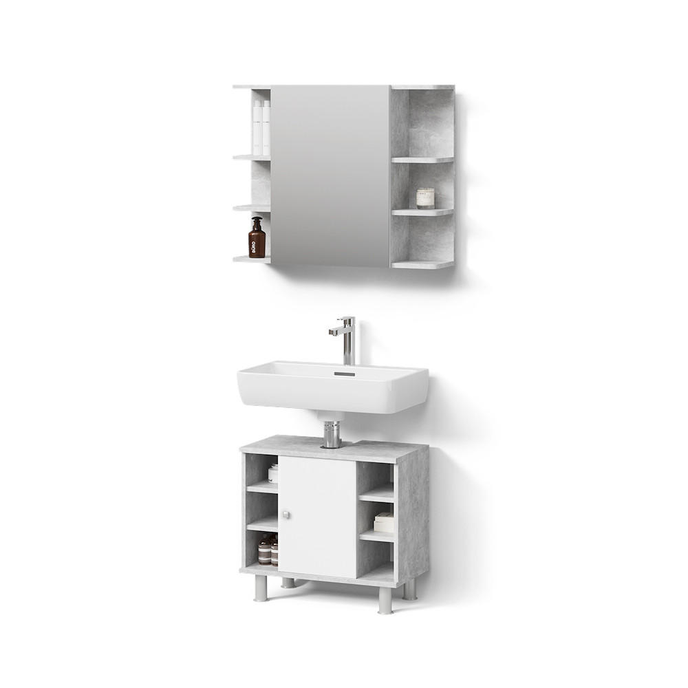 BADMÖBEL-SET Fucino Beton 2 Teile - Weiß/Grau, Holzwerkstoff (60/54/32cm) - Livinity®