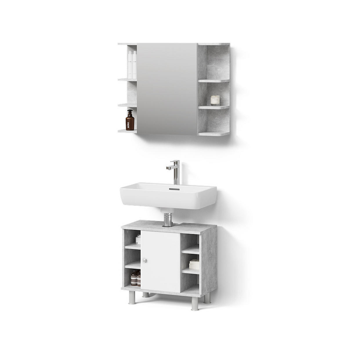 BADMÖBEL-SET Fucino Beton 2 Teile - Schieferfarben/Weiß, Holzwerkstoff (60/54/32cm) - Livinity®