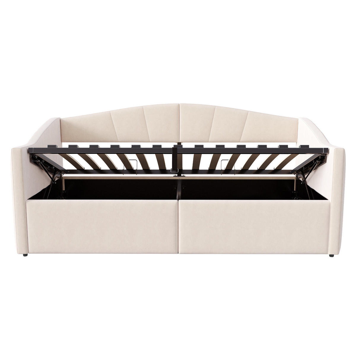 SAMT-POLSTERBETT 90/200 cm mit Bettkasten und Armlehnen in Beige - Beige, Textil (90/200cm) - BEAOK