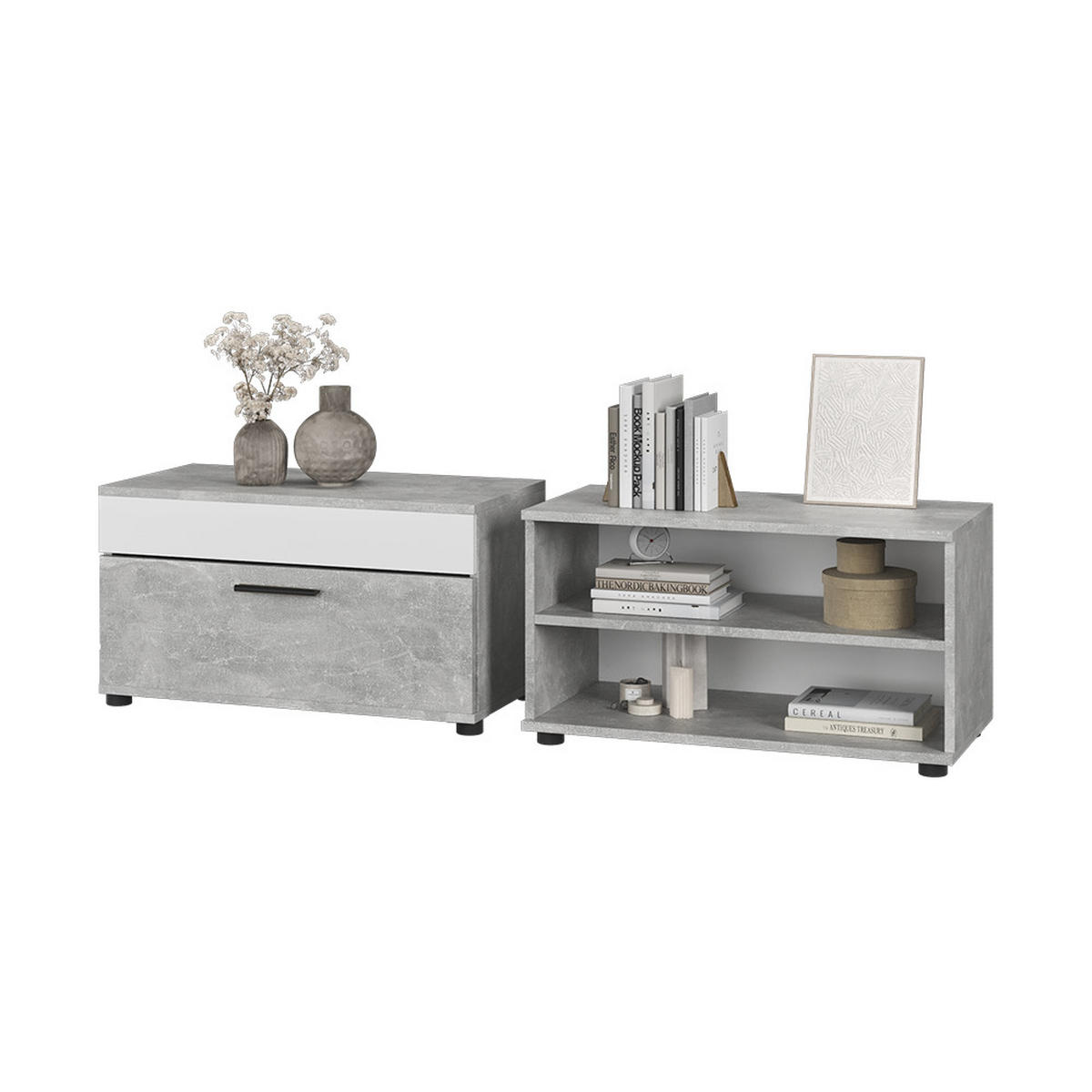 WOHNZIMMERSCHRÄNKE Berno Beton/Weiß 2 Teile - Weiß/Grau, Holzwerkstoff (70.8/38.9/35.3cm) - Vicco